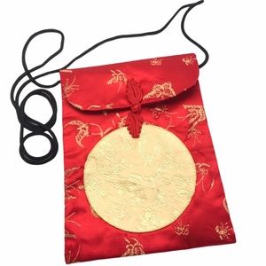 Red & Gold Asian Fabric Small Crossbody Purse NWOT